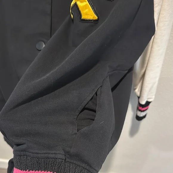 Black and Cream Varsity Jacket with Gold Lettering - Picture 7 of 8